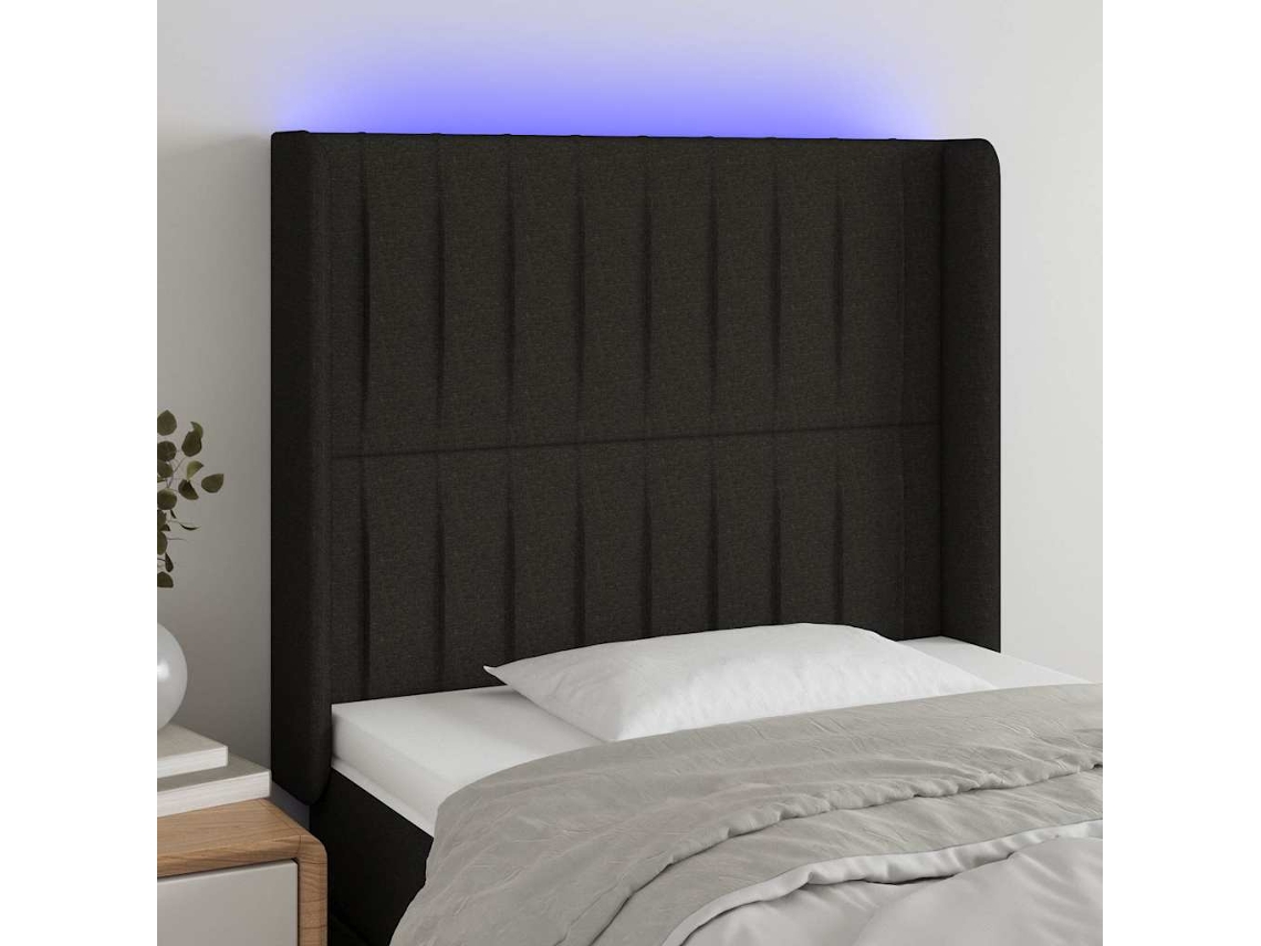 Vidaxl Cabeceira De Cama C/ Luzes Led Tecido 103x16x118/128 Cm Preto