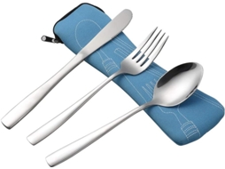 Talheres Camping Portáteis Azul Inox, Kit Outdoor Viagem DUREFORWARD
