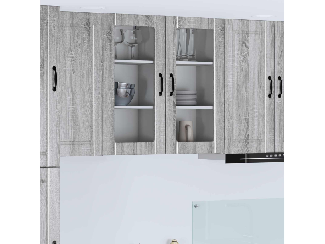 Vidaxl Armário De Vidro De Parede Porto 2 Unid. Cinza Sonoma