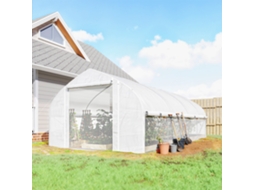 Estufa Túnel 6x3x2 M Com Porta Anti-uv E Laterais Enroláveis Equipadas Com Zíper E Tela Branca