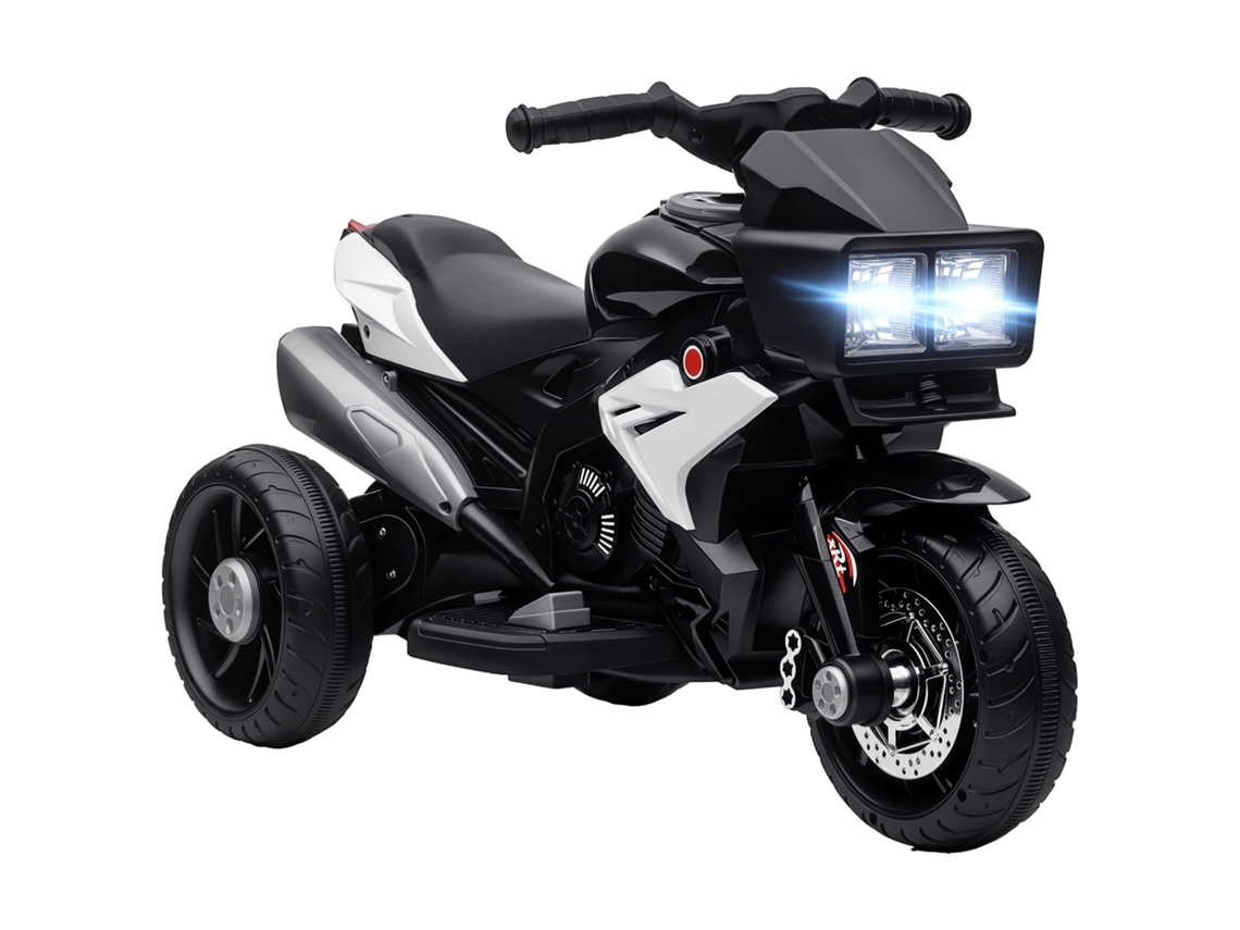 Motocicleta Infantil Elétrica com 3 Rodas, Bateria 6v, Luzes, Música 86x42x52 Cm Branco