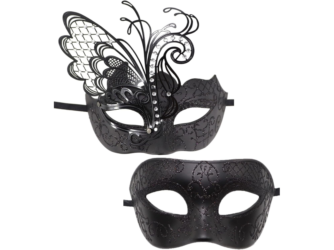 Máscara De Baile De Formatura De Metal E Ferro Com Borboleta (preta) 2 Peças