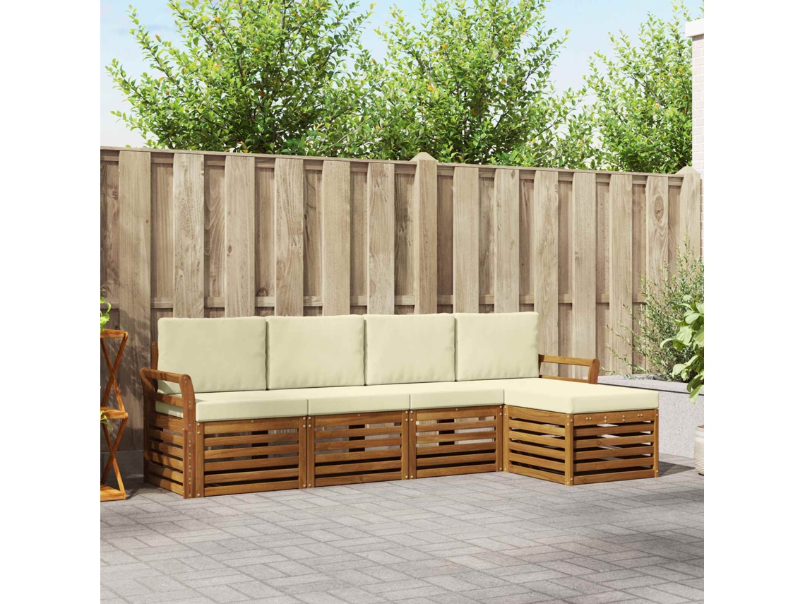 Vidaxl Conjunto De Sofás Para Exterior 5 Pcs Natural E Creme
