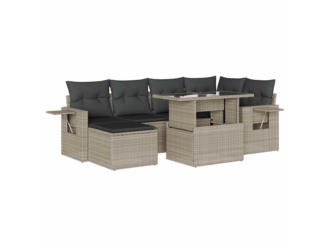 Conjunto de 7 Sofás Jardim com Almofadões Vime Pe Cinzento Claro MAISON EXCLUSIVE (7 pcs)