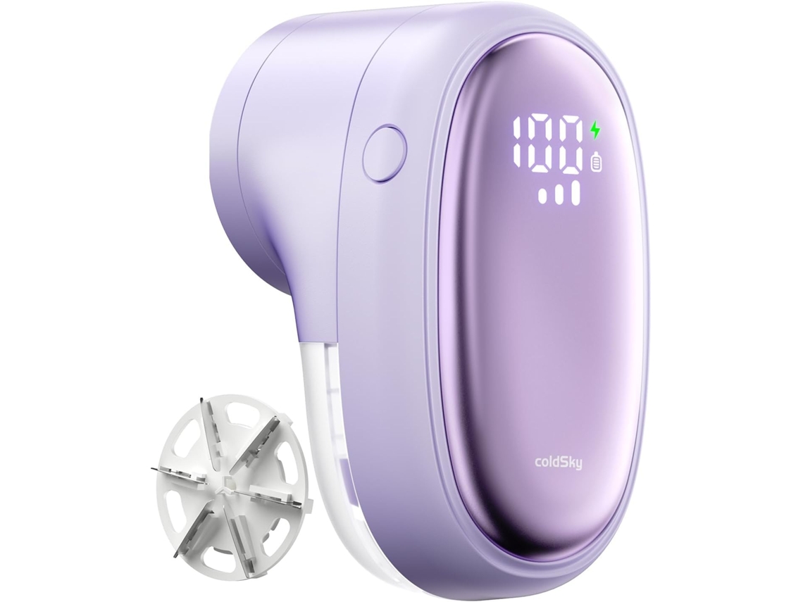 Lurelia Removedor De Fiapos Elétrico Recarregável Com Visor Led, 3 Velocidades, 6 Lâminas Para Roupas, Suéteres E Sofás, Roxo