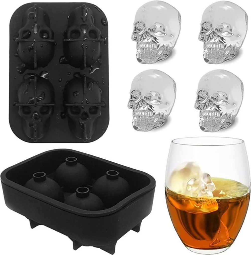 Conjunto De 3 Moldes De Silicone 3d Para Cubos Gelo Com Caveiras, Ideais Para O Halloween