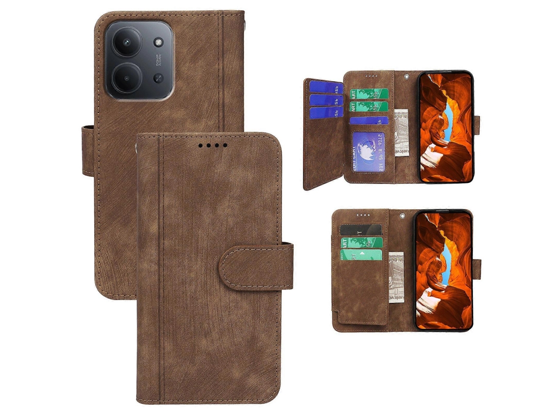Capa De Couro Tkdaddy Para Xiaomi Redmi 15c 5g (ue) (173 Mm) / 15c 4g (ue) (173 Mm) Com Padrão De Linha E Capa Tipo Carteira Com 9 Compartimentos Para