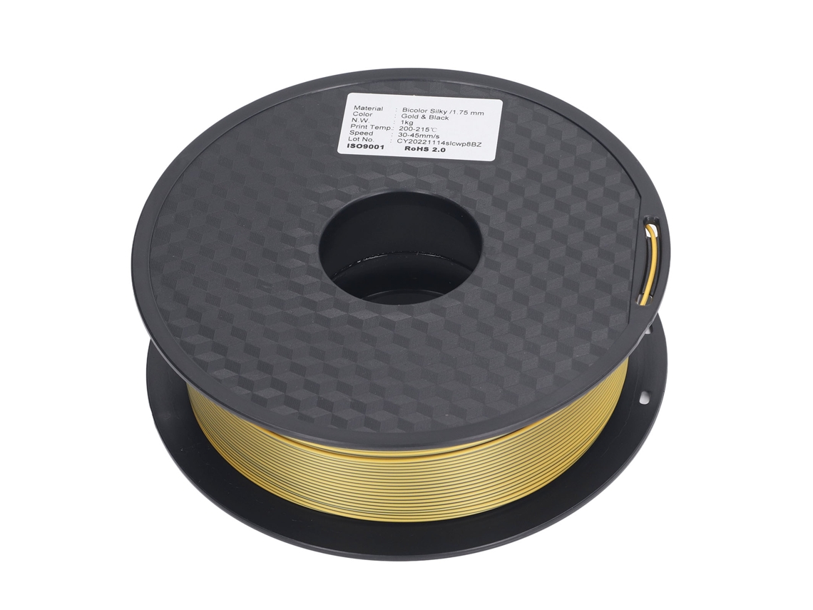 Hilo Pla Seda 1.75mm Bicolor Sem Atascos Brilho Ouro E Preto Consumível Impressora 3d