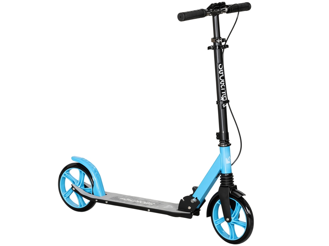 Trotinete Dobrável Com Guiador Ajustável, Rodas Grandes De 200 Mm, Amortecimento E Travão, Carga Máxima De 100 Kg, 91,5 X 36,5 X 91-104 Cm, Azul