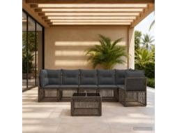 Vidaxl Conjunto De Sofá De Jardim 7 Unid. Cinzento Vime Pe