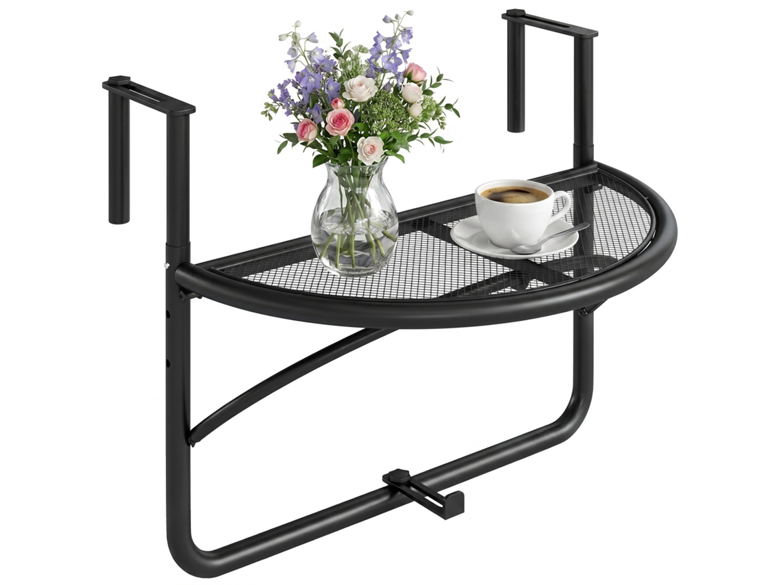 Mesa Dobrável para Sacada com 3 Alturas Ajustáveis, 60x45x50 cm preto S/MARCA