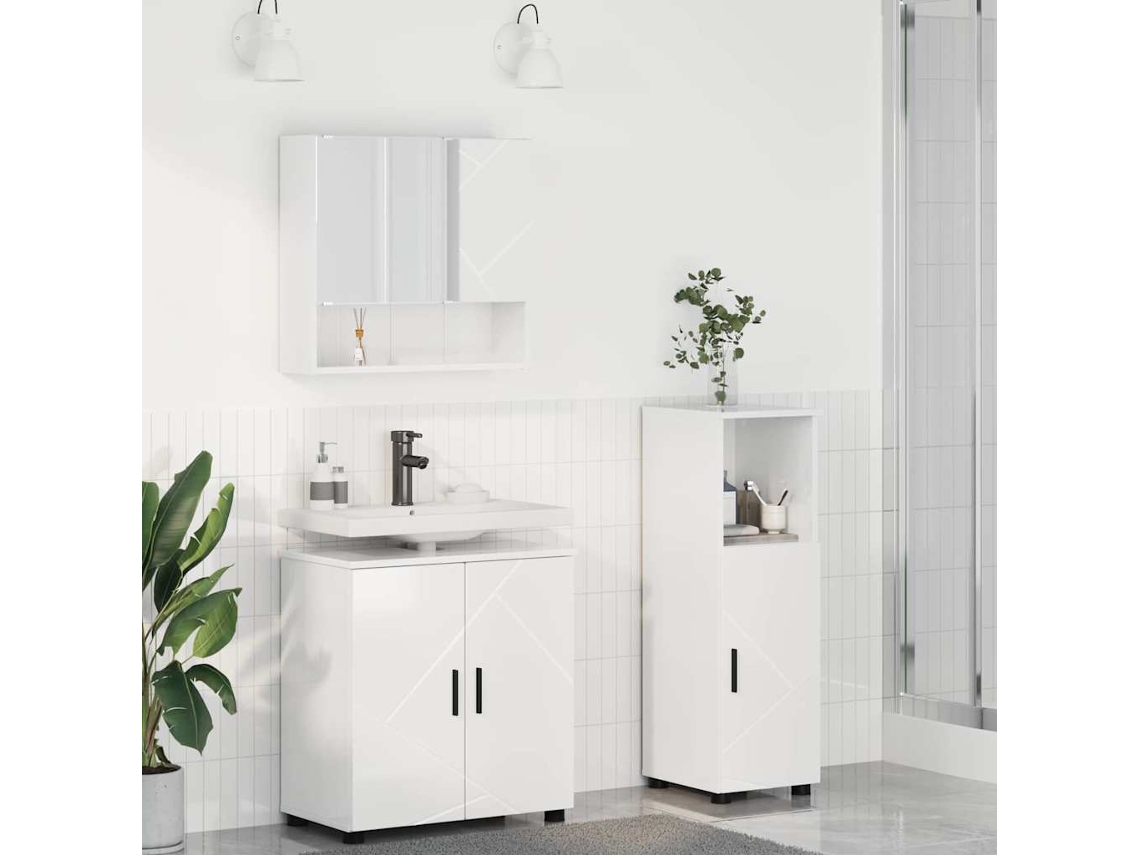 Vidaxl Conjunto De Móveis Para Banheiro 3 Unid. Branco Brilhante