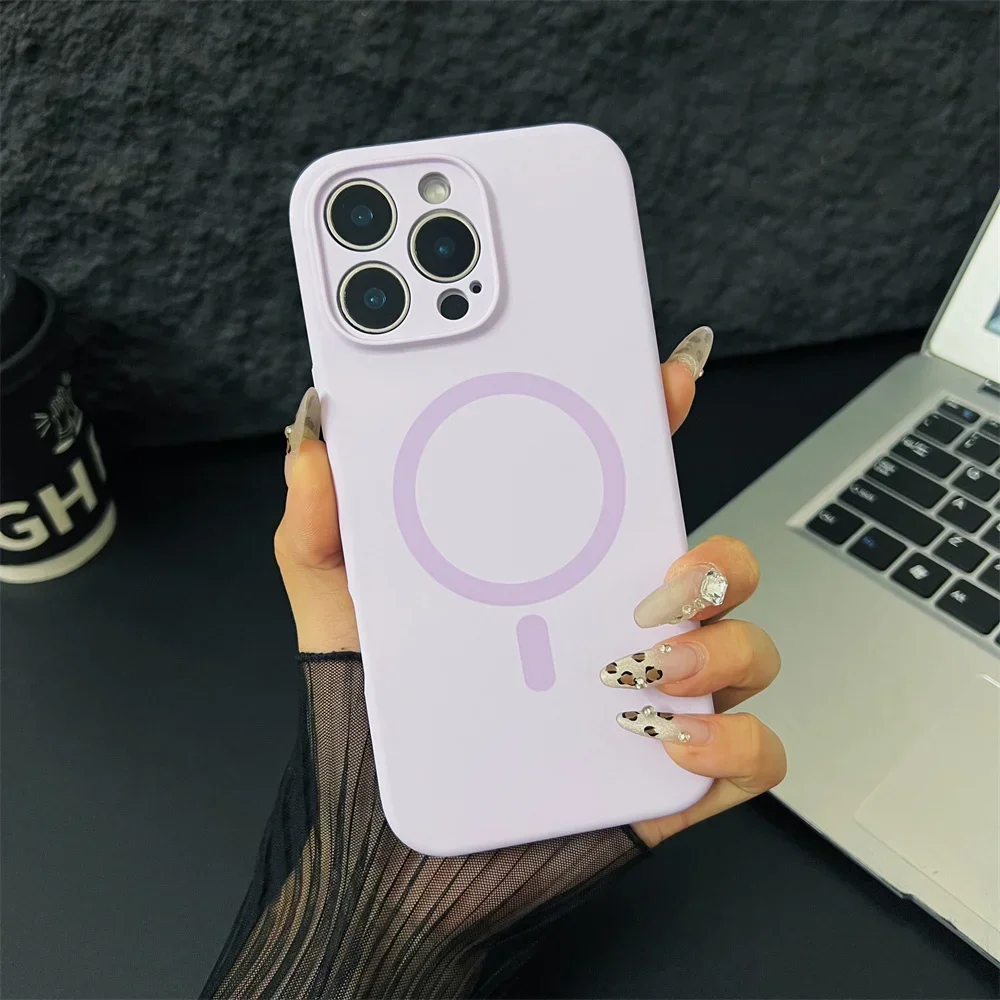 Capa Protetora Magnética Magsafe De Silicone Líquido Para Iphone (iphone 12, Roxo Claro), Com Proteção Para A Lente.