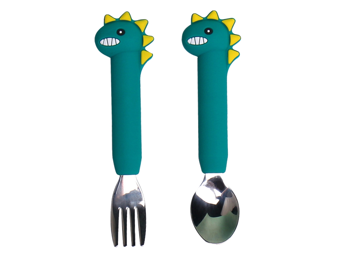 Conjunto de Utensílios para Bebês Colher e Garfo de Aço Inoxidável e Conjuntos de Pratos em Silicone NEVEANCE
