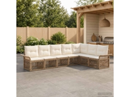 Vidaxl Conjunto De Sofá De Jardim 7 Unid. Bege Vime Pe