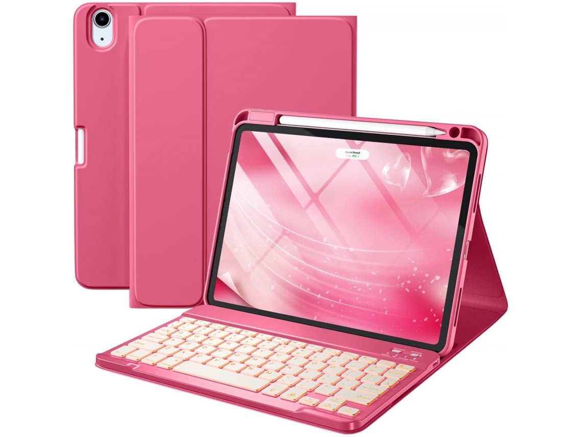 Capa Com Teclado Bluetooth Retroiluminado Para Ipad Air De 13 Polegadas (2024) Caneta Stylus Não Incluída (português-vermelho-rosa)