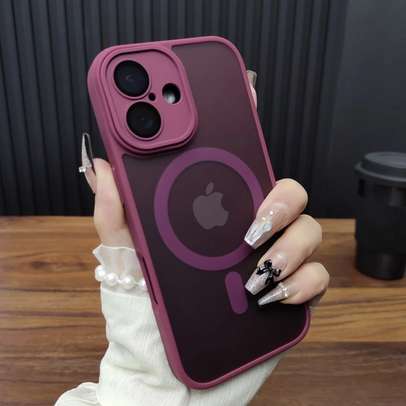 Capa Magnética Fosca Para Iphone 13 Pro (bordô), Com Estrutura E Parte Traseira À Prova De Choque.