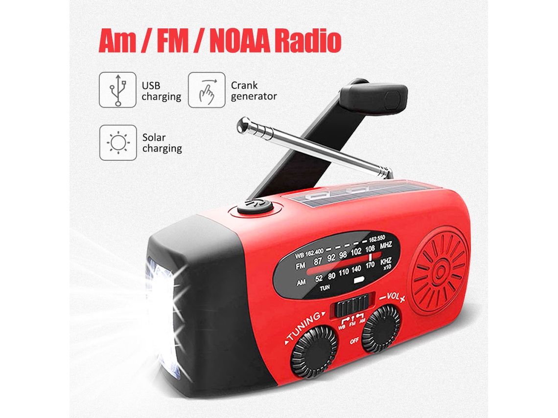 Rádio Bluetooth Portátil AQUAFORGE com Manivela, AM/FM, Lanterna LED e Bateria 2000mAh