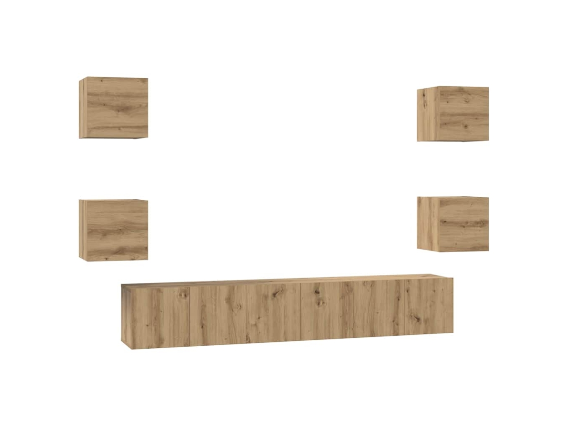 Conjunto de Móvel de Tv 7 Pcs Carvalho Artesanal MAISON EXCLUSIVE