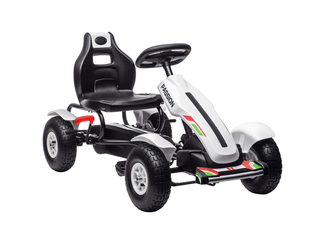 Kart a Pedais para Crianças com Assento Ajustável Pneus de Goma Travão de Mão para Crianças de 5 12 Anos 121x58x61 Cm Branco Ge