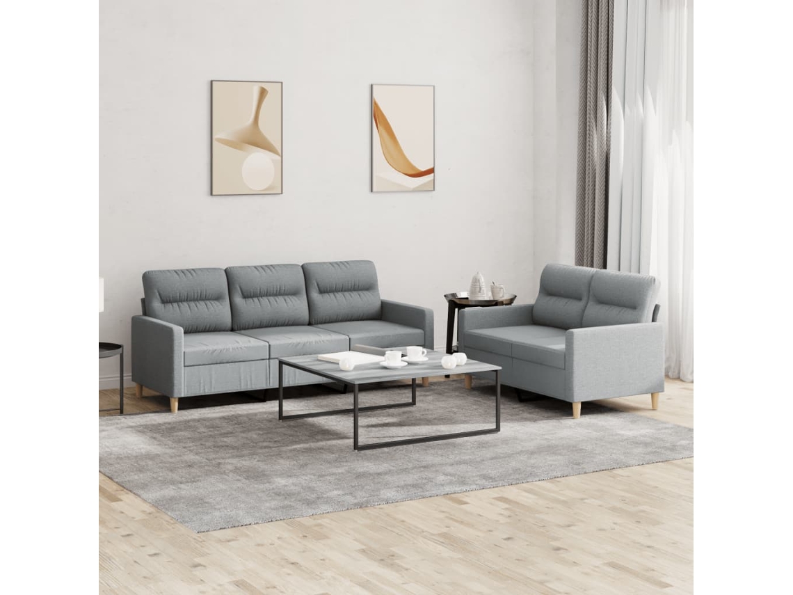 Vidaxl 2 Pcs Conjunto De Sofás Com Almofadões Tecido Cinzento-claro