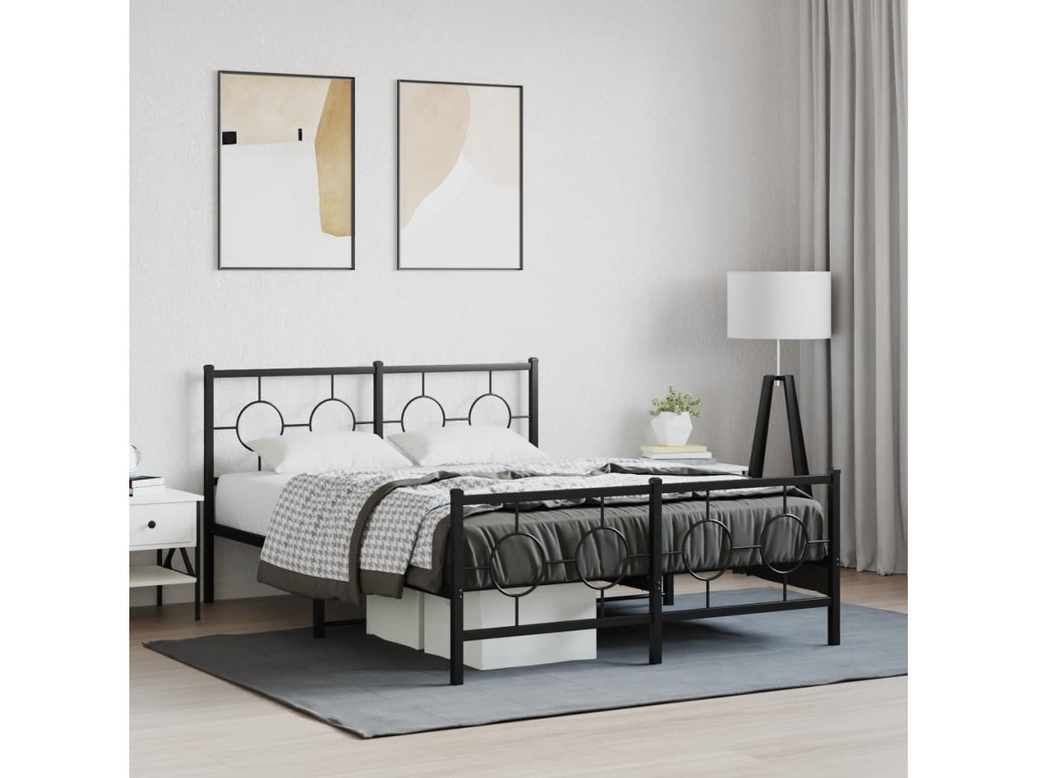 Estrutura De Cama Com Cabeceira E Pés 140x190 Cm Metal Preto