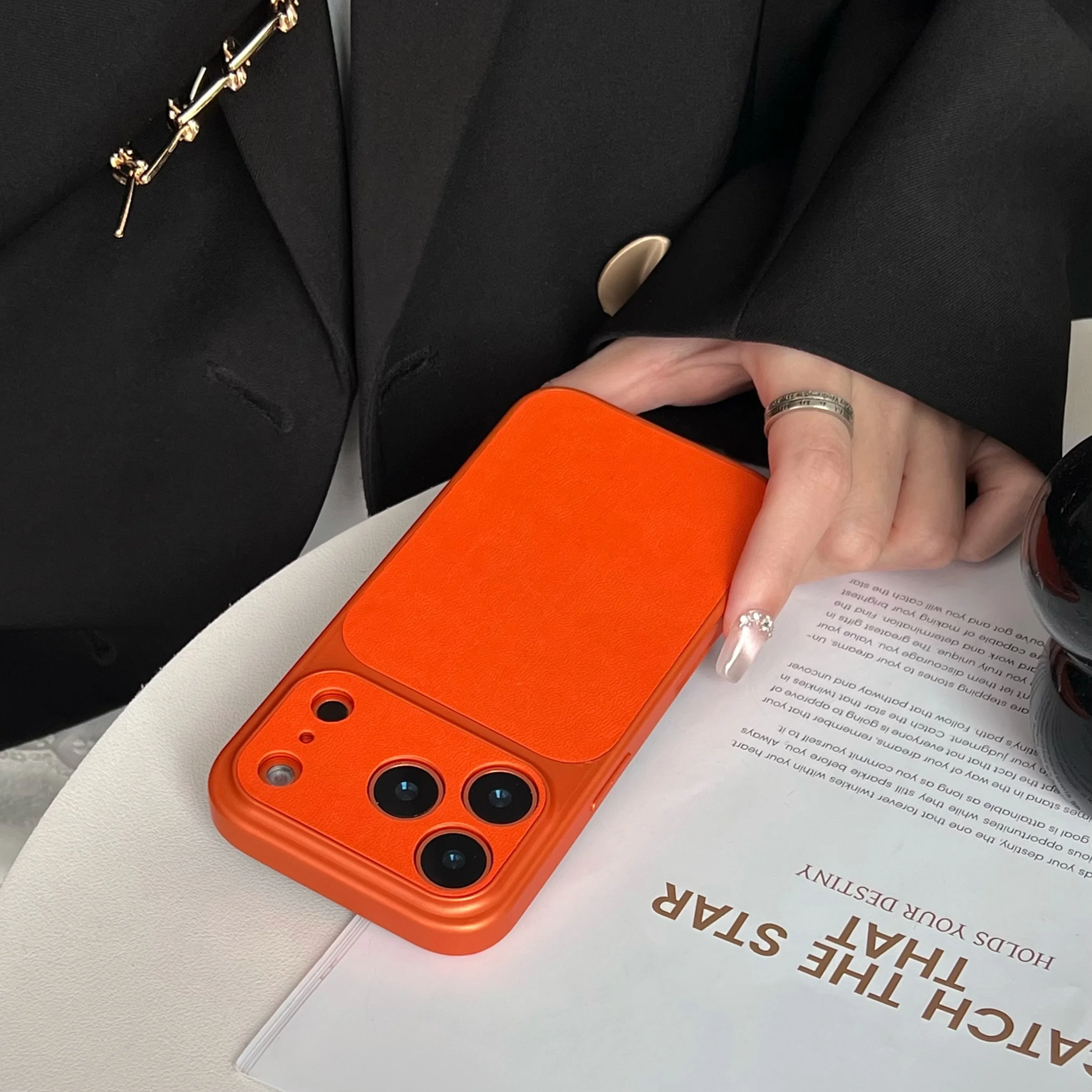 (laranja 17) Capa De Celular Com Textura De Couro, Resistente A Impactos E Agradável Ao Toque.