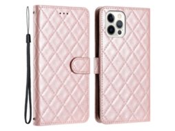 Capa Em Couro Pu, Para Apple Iphone 16pro Max - Cor Ouro Rosa