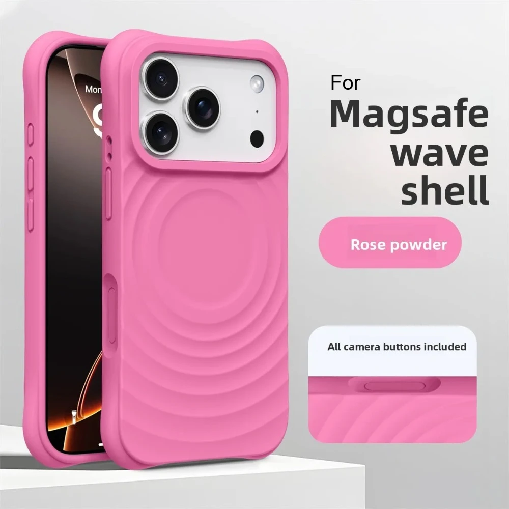 (rosa, Iphone 15) Capa Com Textura De Ondulação De Água, Compatível Com Carregamento Magnético Magsafe, Silicone Líquido