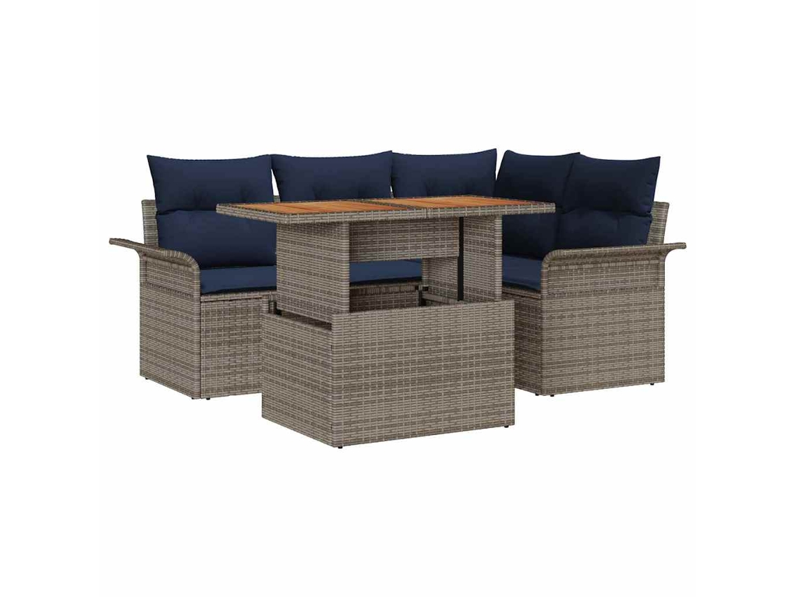 Maison Exclusive - Conjunto De Sofá De Jardim 5 Pcs Cinzento E Azul Marinho