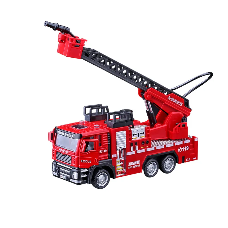 (estilo 1) Caminhão De Bombeiros De Brinquedo Em Escala 1/32, Com Efeitos Sonoros E Luminosos, Escada E Veículo De Resgate.
