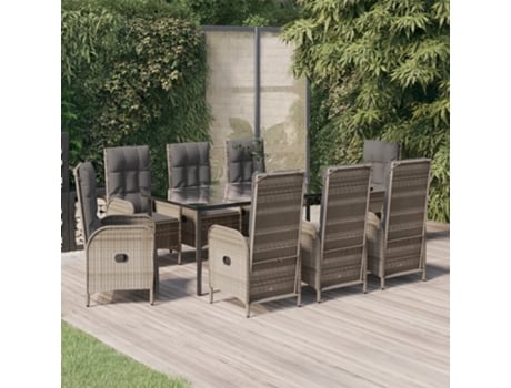 Conjunto Jantar Jardim com Almofadões Vime Pe Preto-Cinza 9 Un