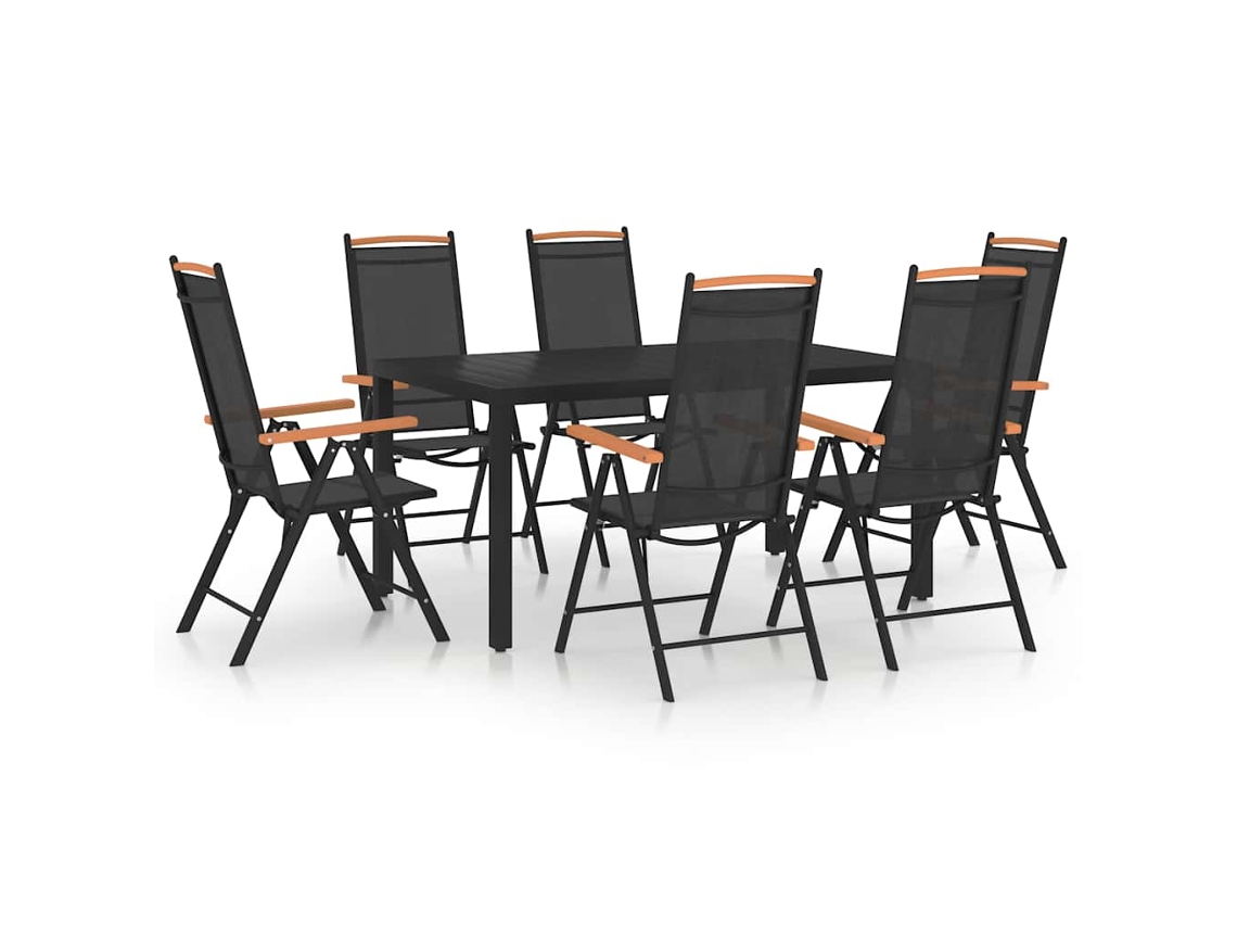 Vidaxl 7 Pcs Conjunto De Jantar Para Jardim Alumínio Preto