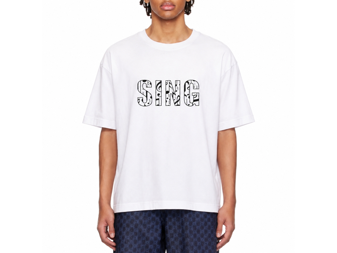 Camiseta Rockinstone ''sing'' com notas musicais e coisas bobas - Estilo de designer exclusivo