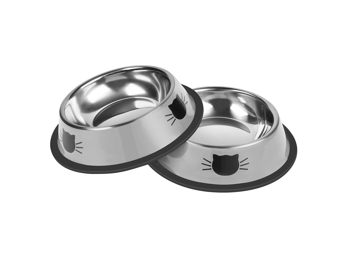 Tigelas de Aço Inoxidável para Gatos, Pacote com 2 Unidades, Antiderrapantes, 200ml, com Base Removível, Resistentes e Grossas AQUAFORGE