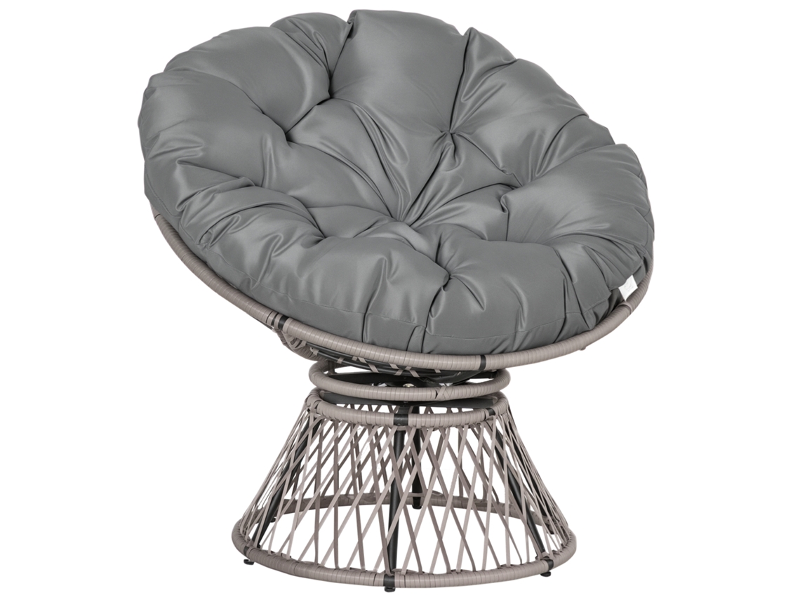Poltrona Giratória Jardim QINGYU TECH com Encosto de Ø97x86cm e Almofada