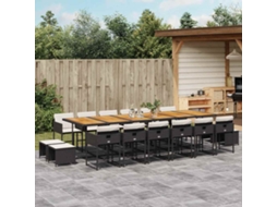 Vidaxl 17 Pcs Conjunto de Jantar P/ Jardim C/ Almofadões Vime Pe Preto