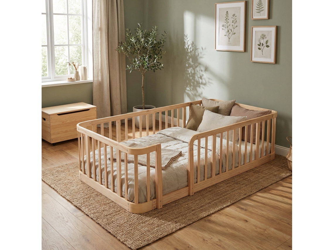 Cercado Modular Bebê Madeira 90x200 Barras 7cm Antiderrapante Portão