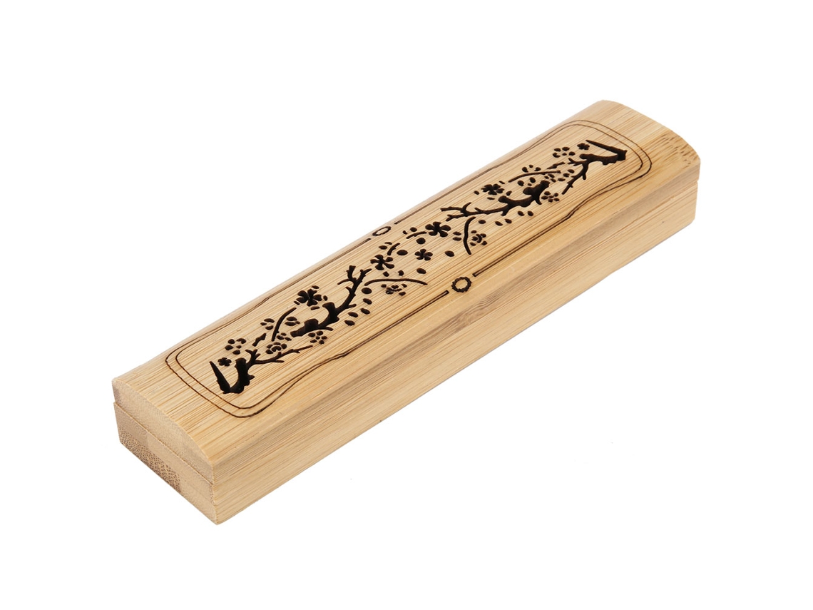 Caixa De Incenso Oca De Bambu, Esculpida À Mão Com Padrões Florais, Dimensões: 15 X 3,5 X 2 Cm