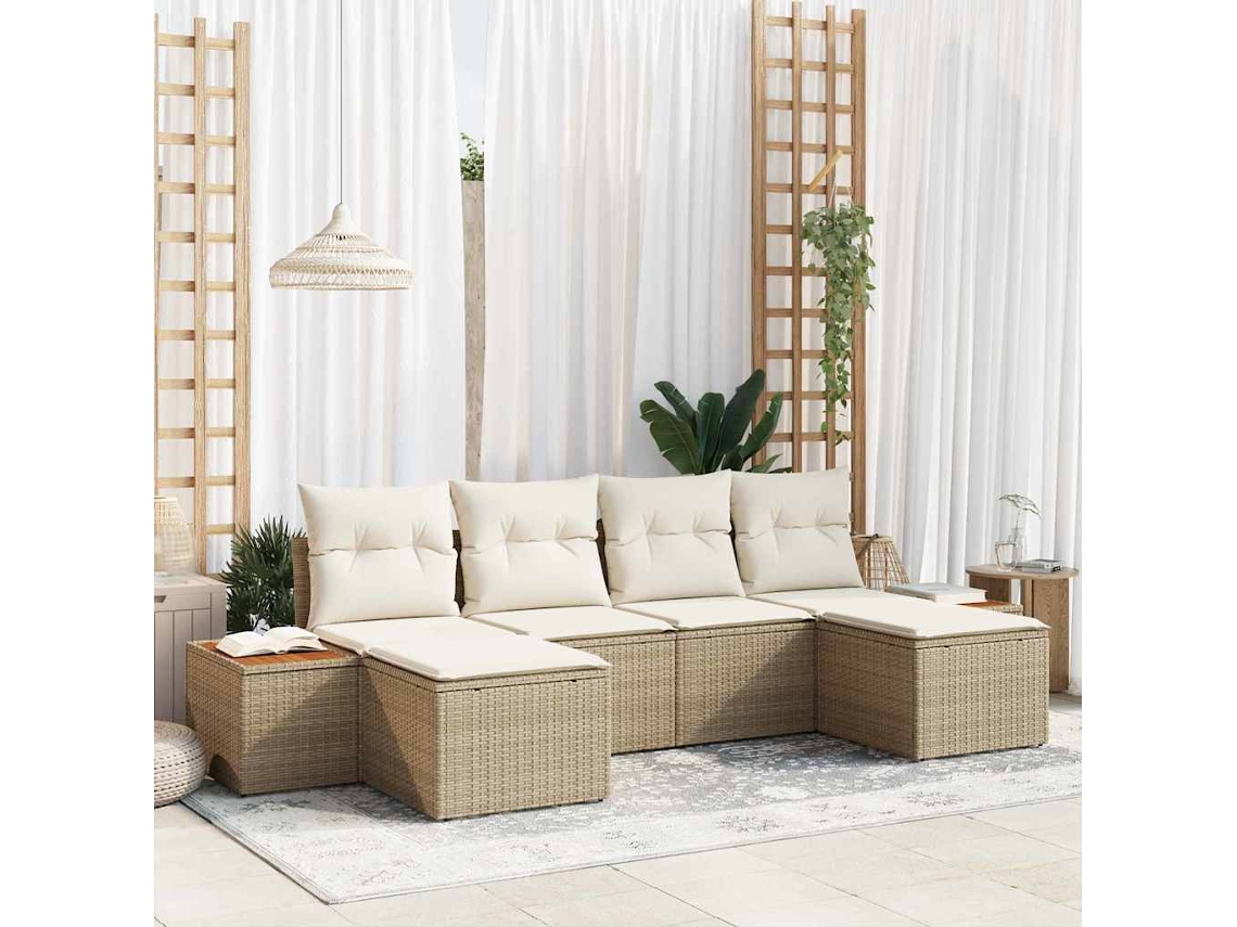 Vidaxl Conjunto De Sofá De Jardim Com Almofada 6 Pcs Bege E Creme