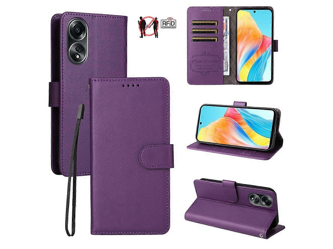 Capa Carteira De Couro Com Textura De Lichia E Bloqueio Rfid Para 3 Cartões, Compatível Com Oppo A58 4g.