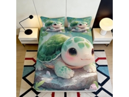 Conjunto de Cama com Estampa 3d Tartaruga V Microfibra Fronha 200x25cm