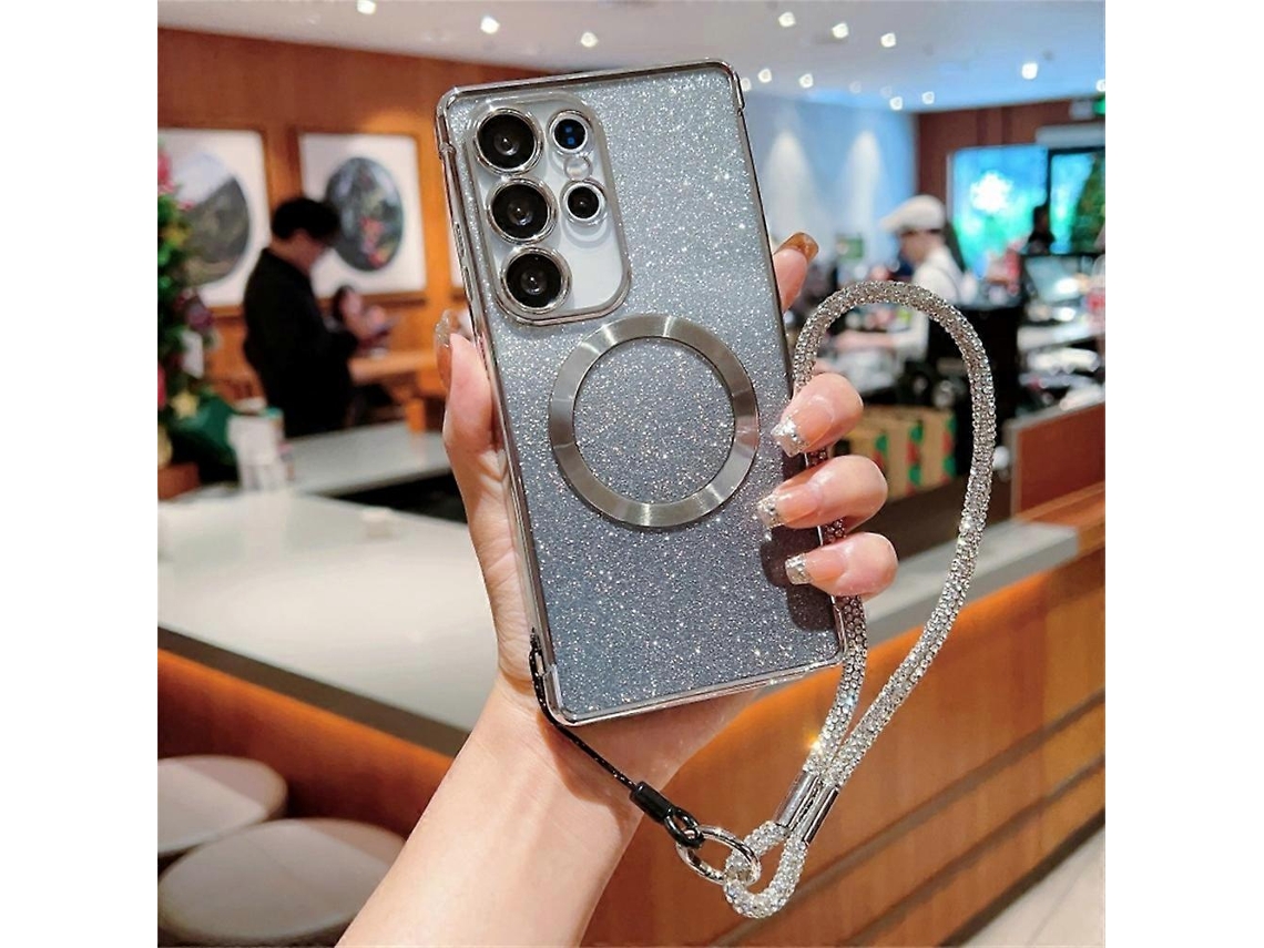 Capa Compatível Com Samsung Galaxy S25 Ultra, Capa De Celular Com Glitter Degradê Galvanizado E Cordão Multicolorido