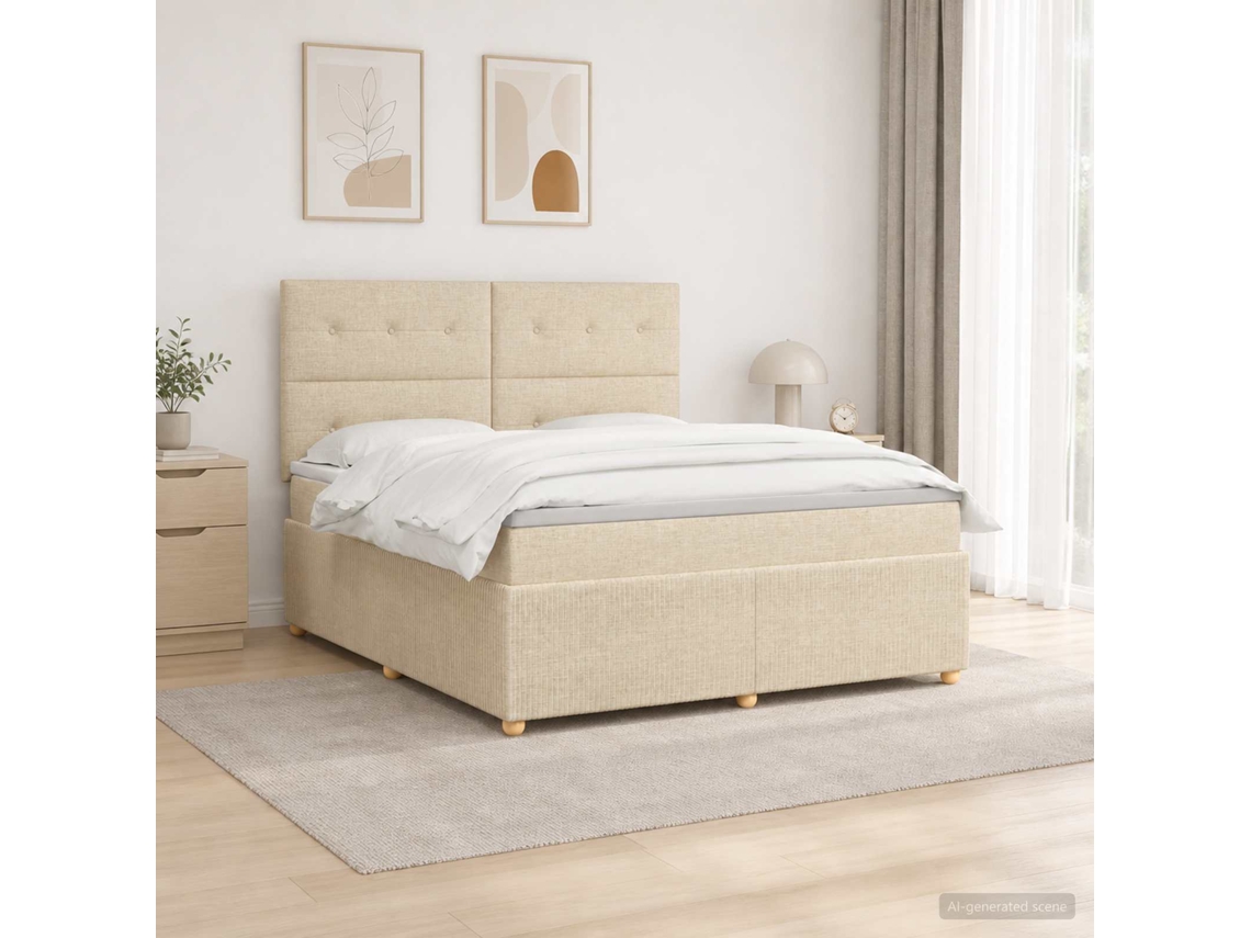 Vidaxl Cama Box Com Led E Colchão Creme 160 X 200 Cm Tecido