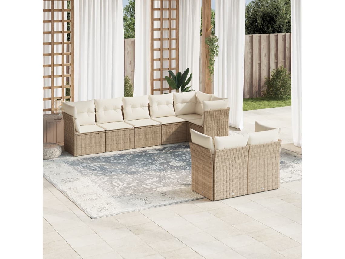 Vidaxl 8 Pcs Conjunto de Sofás P/ Jardim com Almofadões Vime Pe Bege