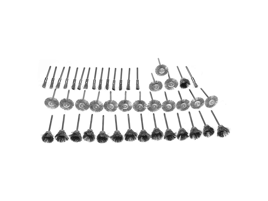 Conjunto de 45 escovas de arame de aço inoxidável com haste de 3 mm para ferramentas rotativas S/MARCA