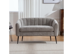 Sofá De Destaque Mini Em Chenille, 2 Lugares, Brilho Moderno, Pés Metálicos, Estofado Canelado, Cinza, Para Sala, Quarto E Escritório.