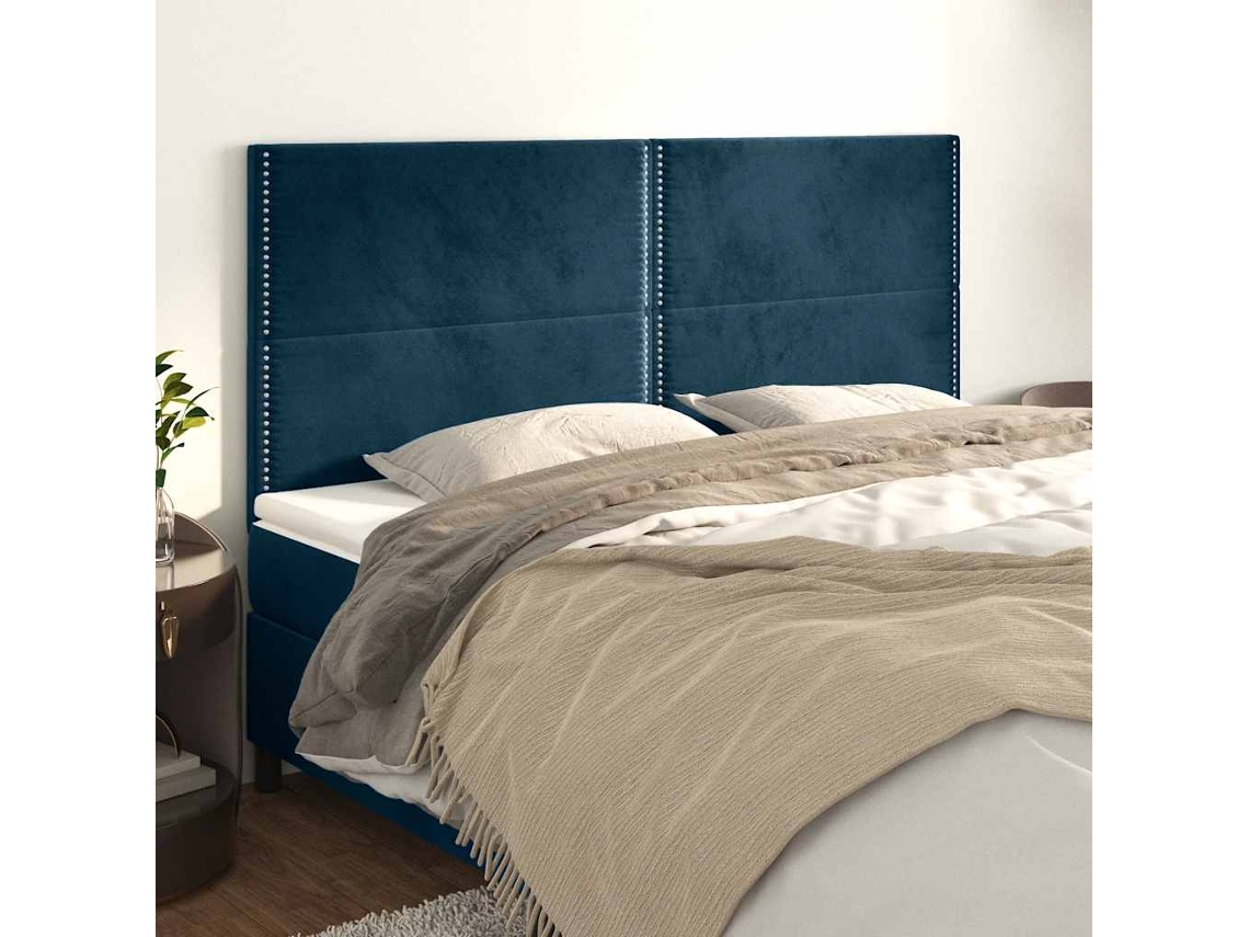 Vidaxl Cabeceira Azul Escuro 200x5x118/128 Cm Veludo