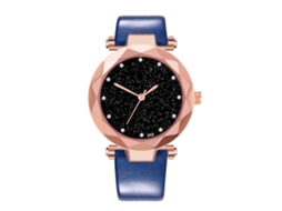Relógio de Pulso Feminino de Quartzo com Pulseira de Couro Pu Estilo Simples Azul