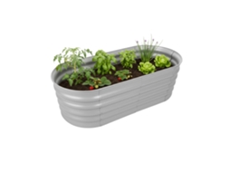 Relaxdays Canteiro Elevado, Aço Galvanizado, Flores, Plantas Legumes, 45x150x60 Cm, Meia-lua, Cinzento Claro